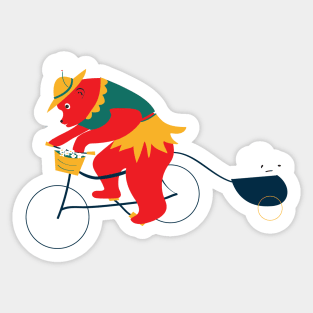 Cycling Bear with dog Sticker